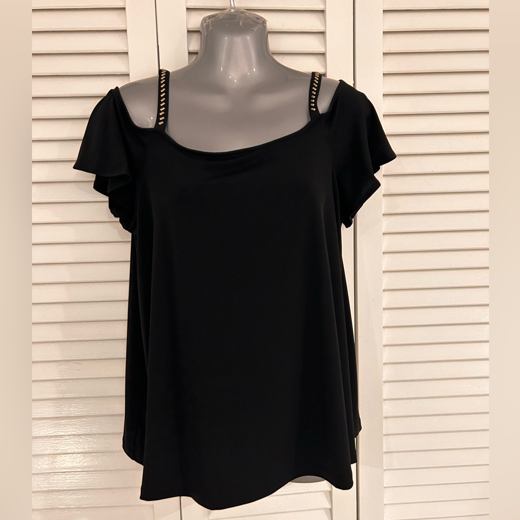 Michael Michael Kors Cold Shoulder Top With Studded Straps- Petite Large Uec